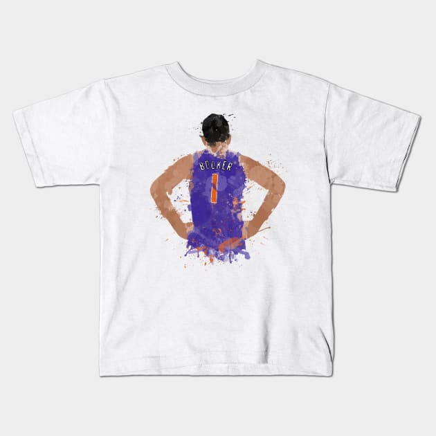 Devin Booker Paint Splatter Art Kids T-Shirt by slawisa